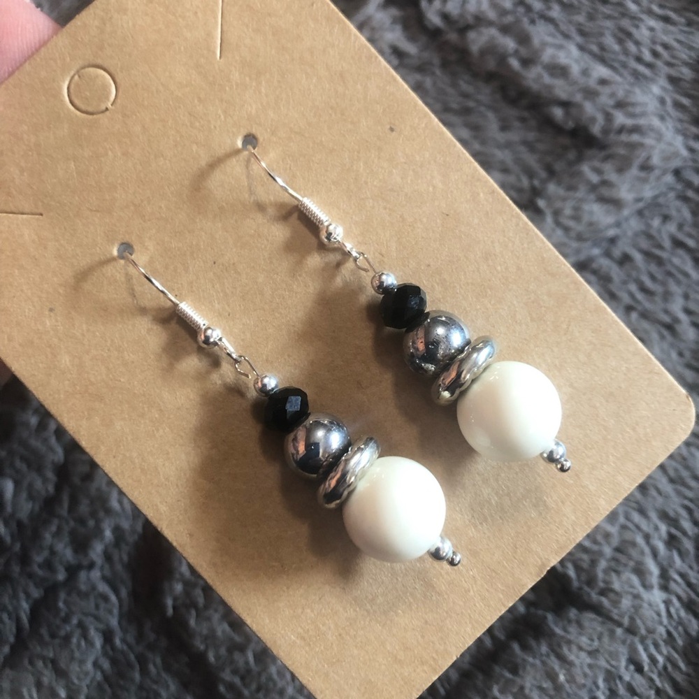 Handcrafted vintage bead jet black crystal rhondelle dangle earrings